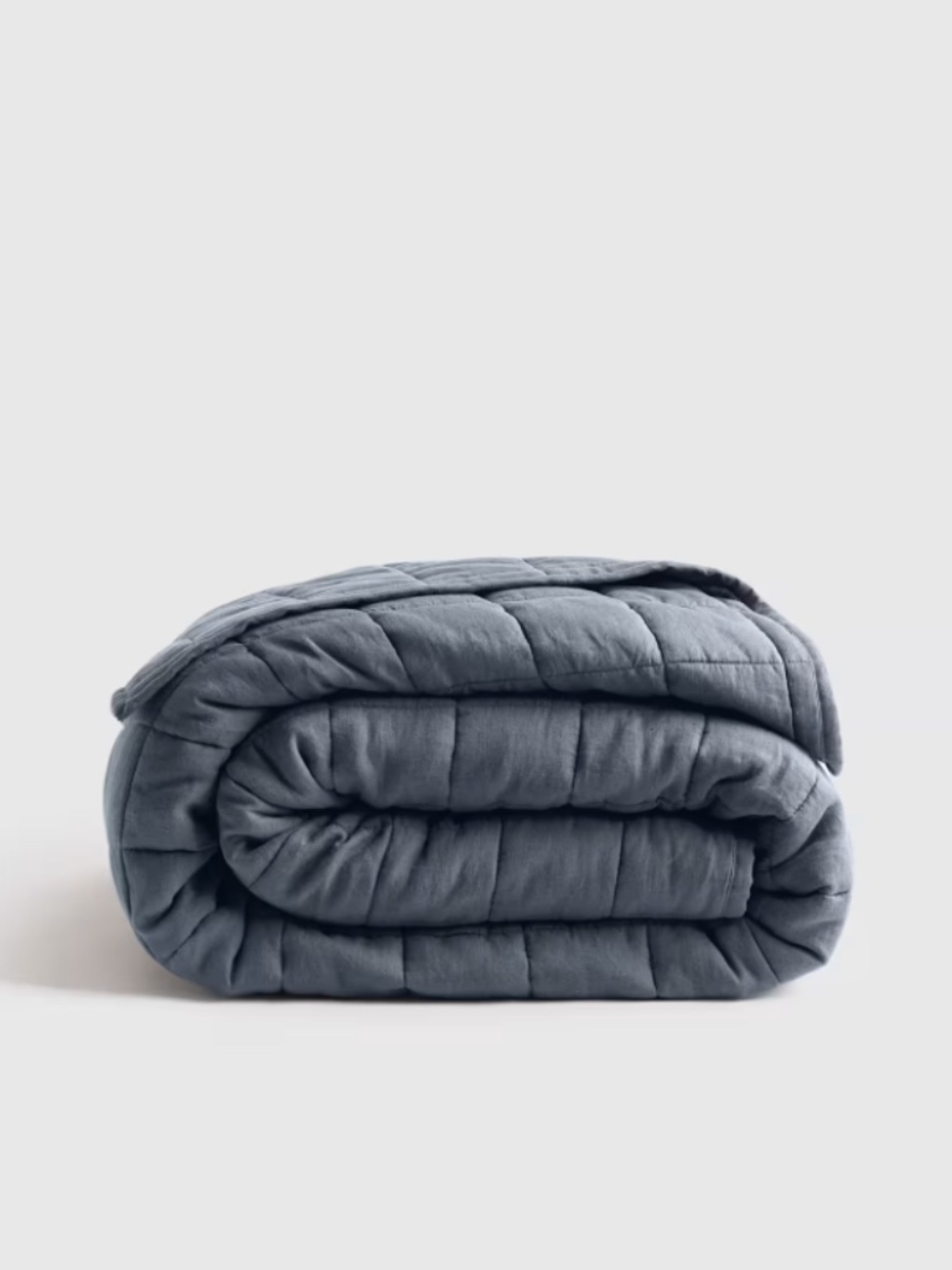 QUINCE European Linen Box Quilt, blanket. Full/Queen, Nightfall/Navy Blue